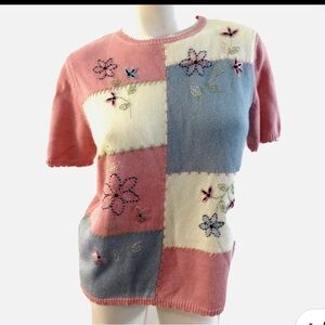 Alfred Dunner Boxy Pink and Blue Embellished Tee